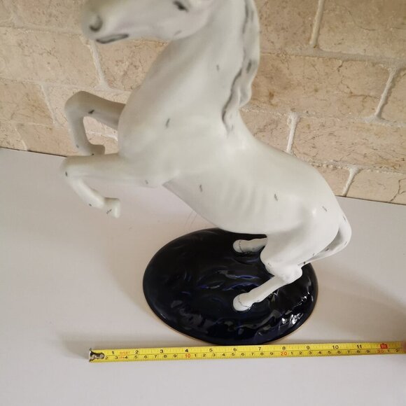 Royal Dux Rearing White Horse Cobalt Blue Base Matte Porcelain Czech Bohemia - Picture 10 of 15
